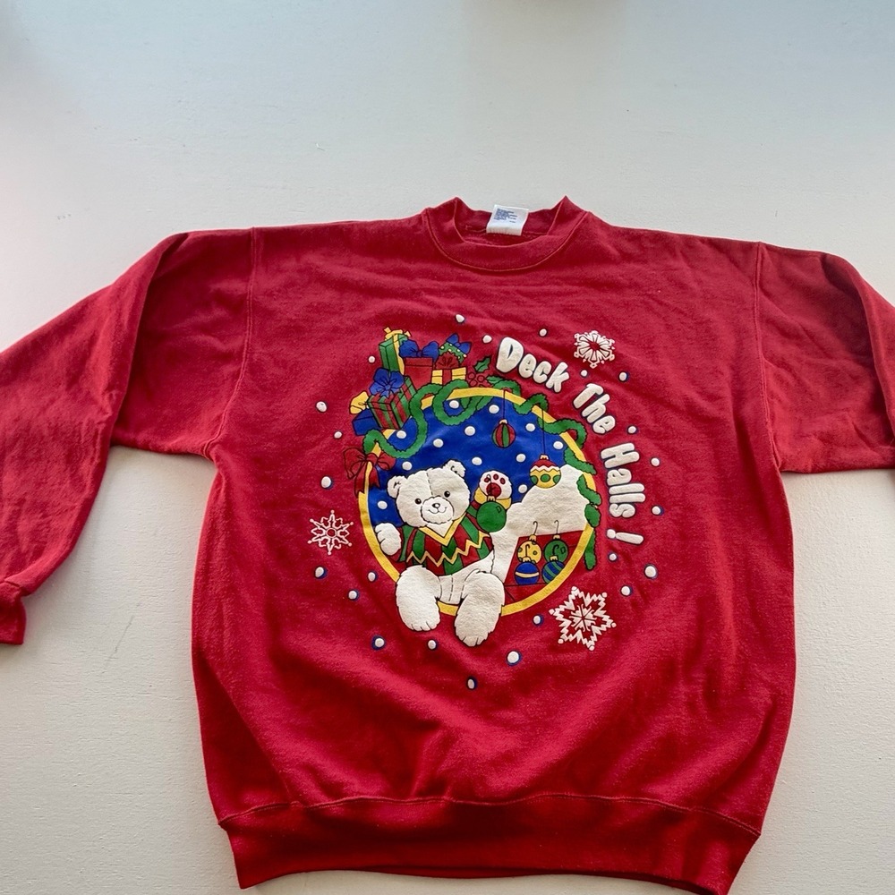 Vintage Christmas Sweatshirt Women's Size XL Deck The Halls Birds Ugly Sweater
